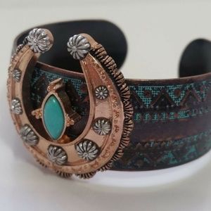 Metal Copper Tone Patina Horseshoe Cuff Bracelet